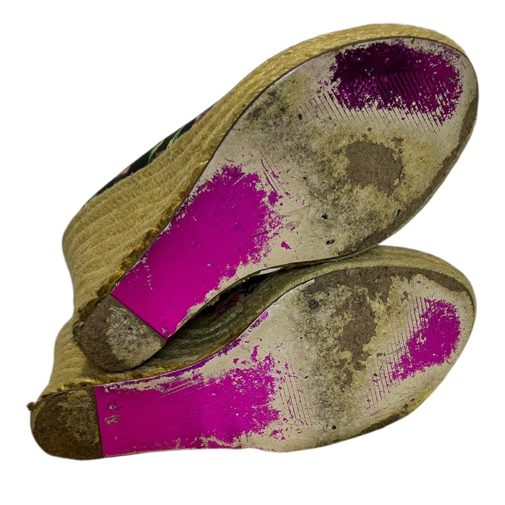 Betsey Johnson Rose Floral Platform Espadrille Wedge Peep Toe Y2K Retro Sz  10 - Picture 6 of 13